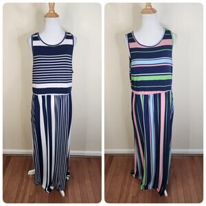 Egs Women's Lot of 2 Striped Sleeveless Maxi Dress Size 2XL Blue Stretch